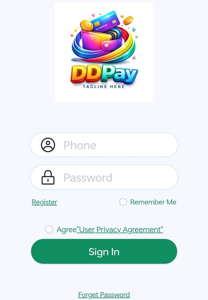 DDPay Login Screen